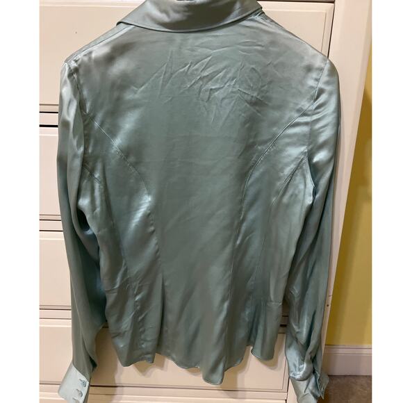 Y2K Vintage Starington 100% Silk Pale Blue Button Up Blouse Size 8 Soft Girl - Picture 3 of 5